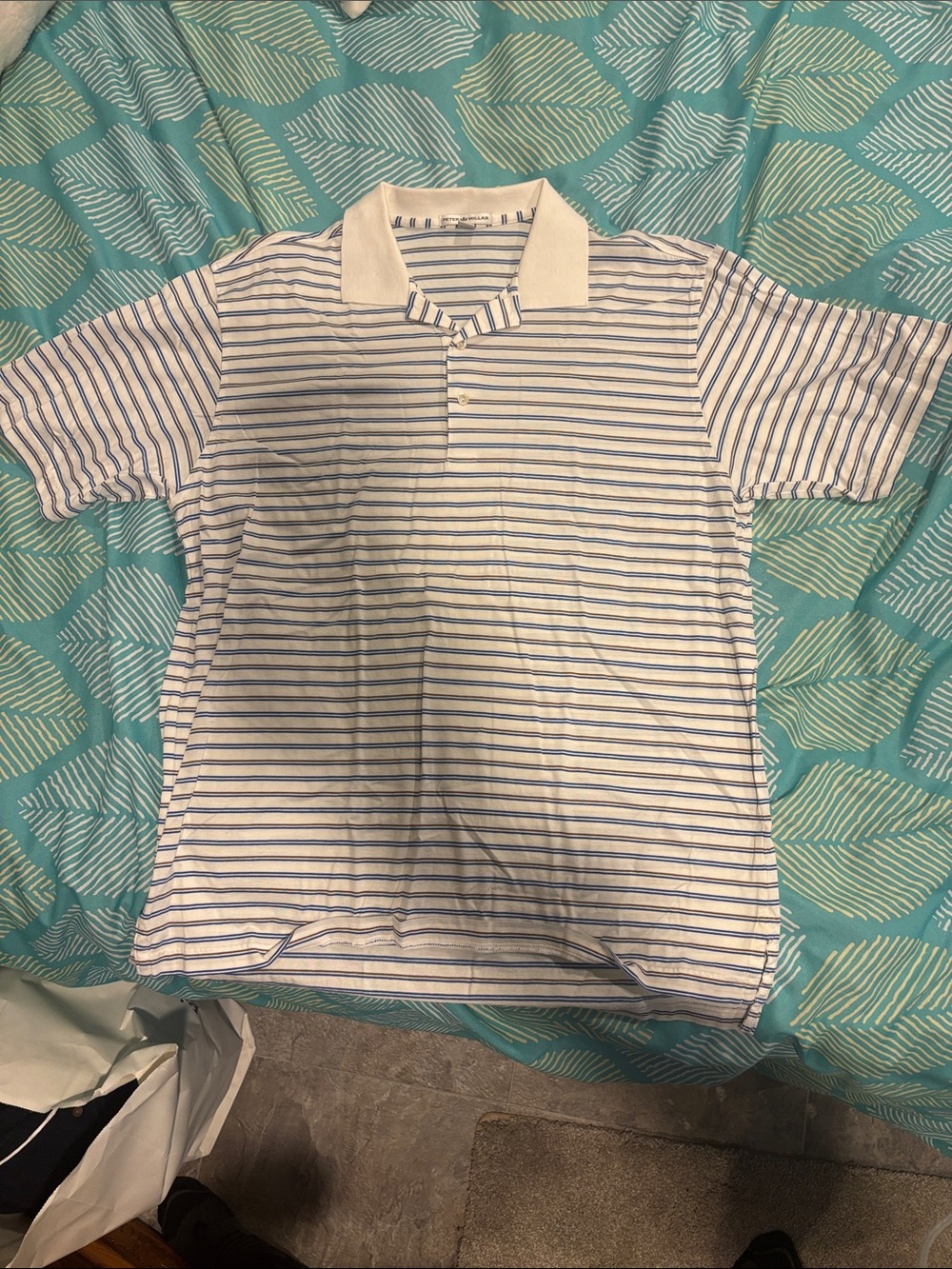 Peter Millar White Polo with Thin Blue Stripes